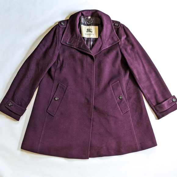 Burberry Funnel Neck Purple Wool Coat - Picture 6 of 13